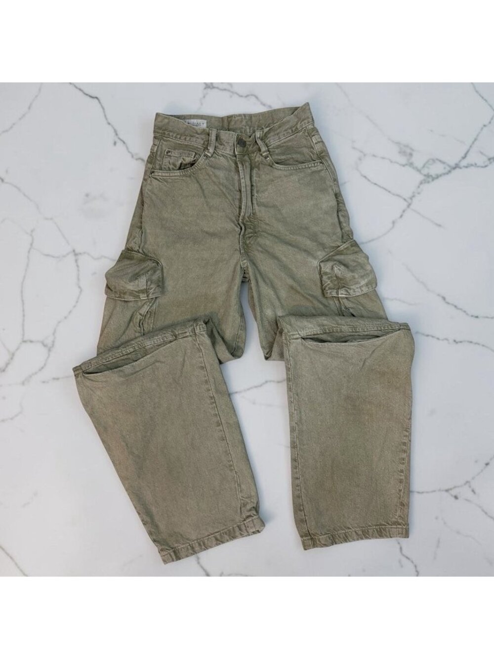 ZARA Boyfriend Cargo Jeans Size 0 Baggy Balloon Barrel Leg Tan 8197/036/505